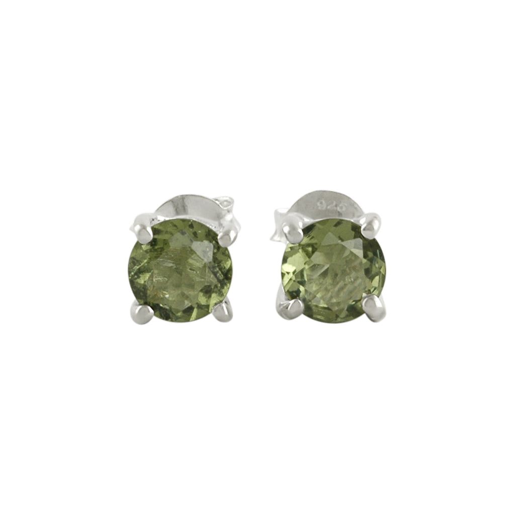 Starborn Faceted Moldavite Prong Style Post Earrings in Sterling Silver