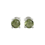 Starborn Faceted Moldavite Prong Style Post Earrings in Sterling Silver