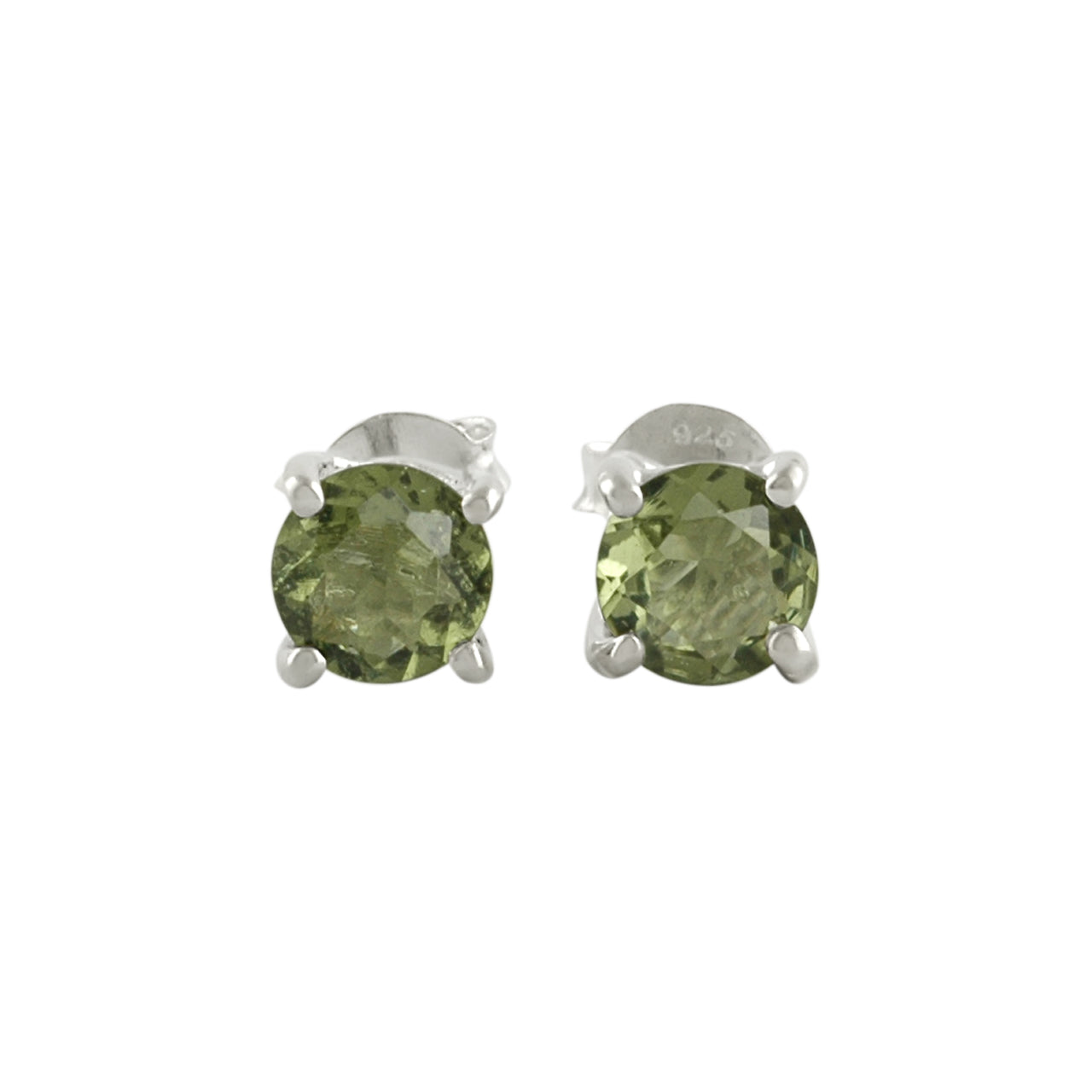 Starborn Faceted Moldavite Prong Style Post Earrings in Sterling Silver