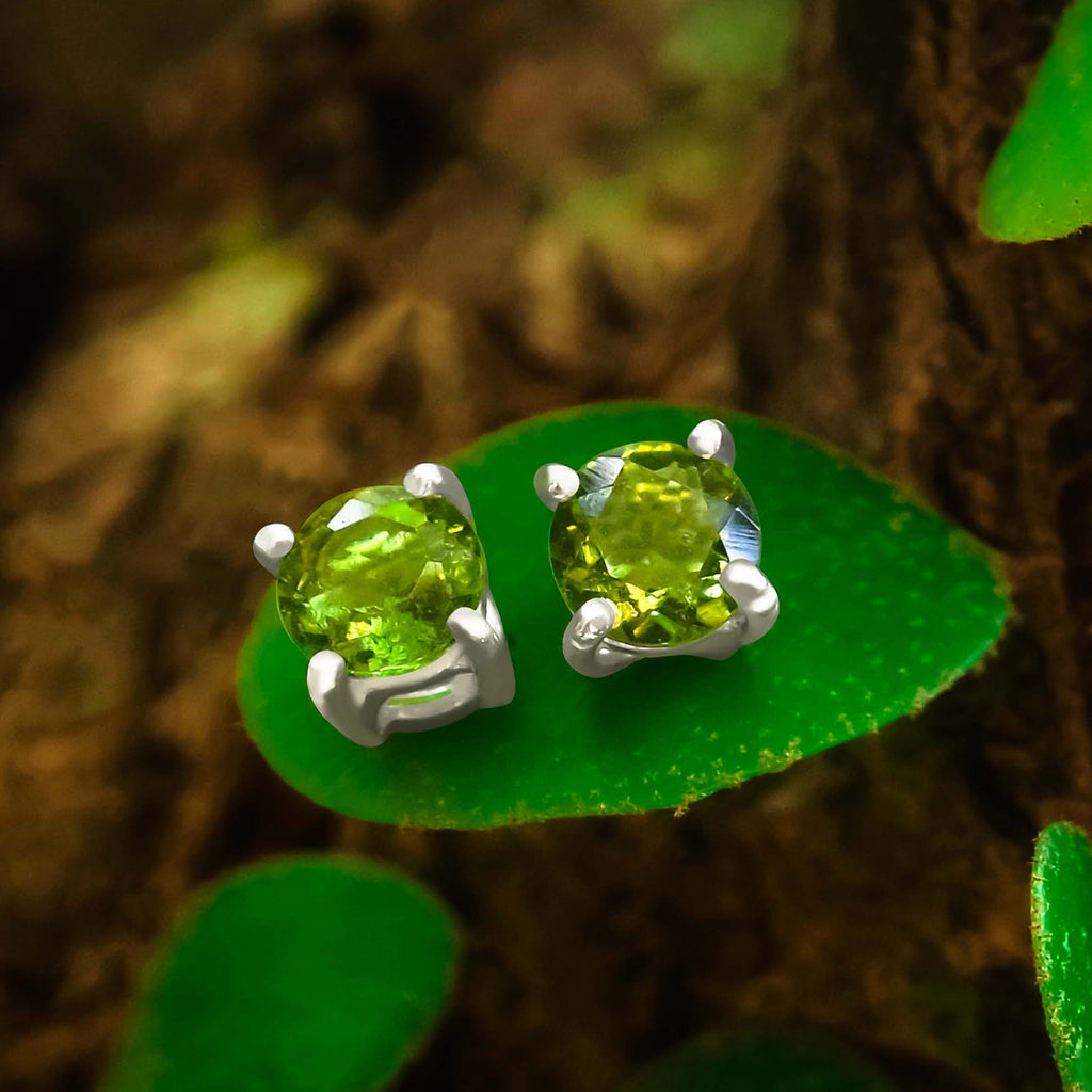 Starborn Faceted Moldavite Prong Style Post Earrings in Sterling Silver