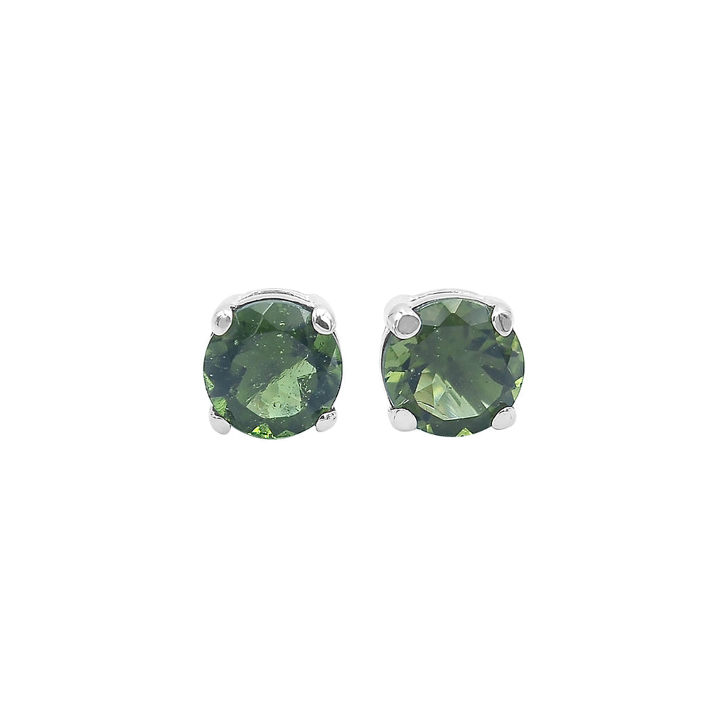 Starborn Faceted Moldavite Prong Style Post Earrings in Sterling Silver