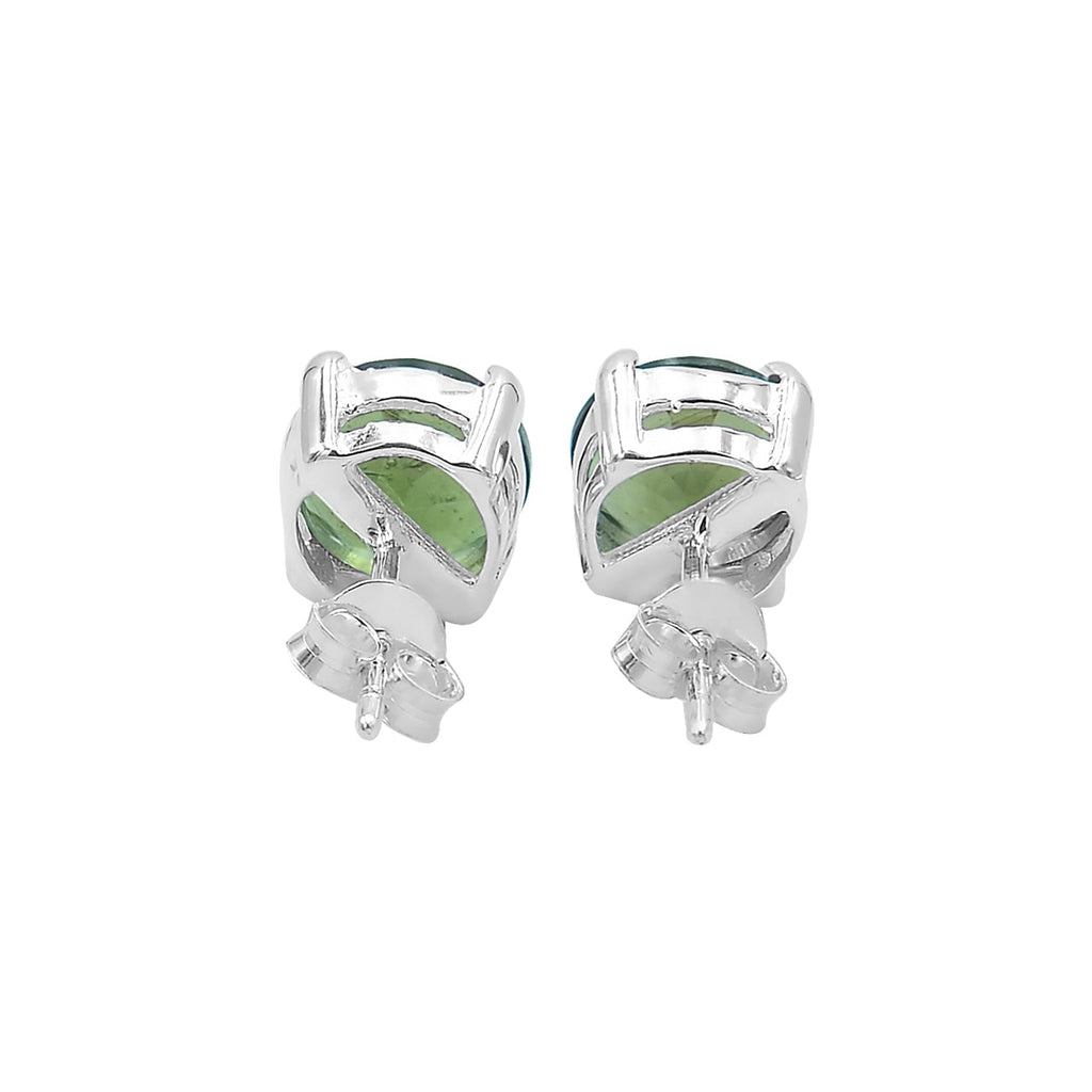 Starborn Faceted Moldavite Prong Style Post Earrings in Sterling Silver