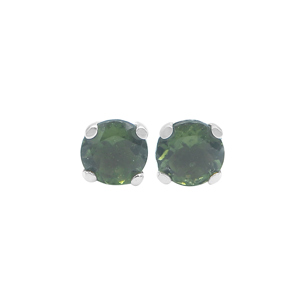 Starborn Faceted Moldavite Prong Style Post Earrings in Sterling Silver