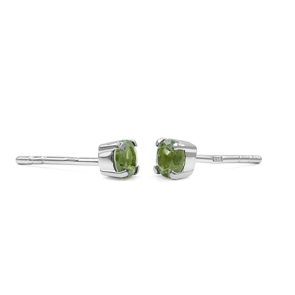 Starborn Faceted Moldavite Prong Style Post Earrings in Sterling Silver