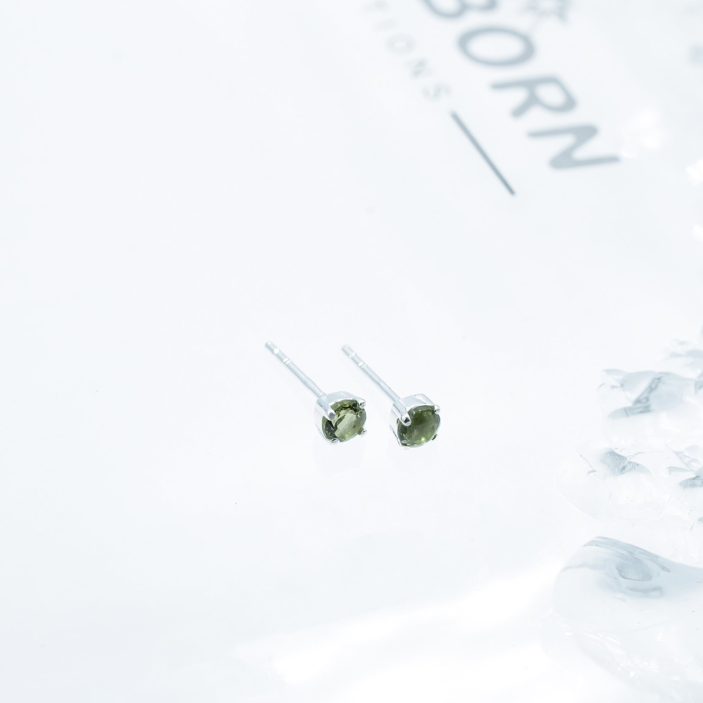 Starborn Faceted Moldavite Prong Style Post Earrings in Sterling Silver
