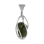 Starborn Natural Moldavite Pendant in Pointed Sterling Silver Spiral Cage