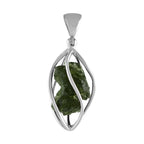Starborn Natural Moldavite Pendant in Pointed Sterling Silver Spiral Cage