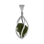 Starborn Natural Moldavite Pendant in Pointed Sterling Silver Spiral Cage