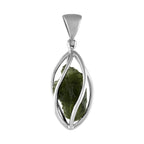 Starborn Natural Moldavite Pendant in Pointed Sterling Silver Spiral Cage