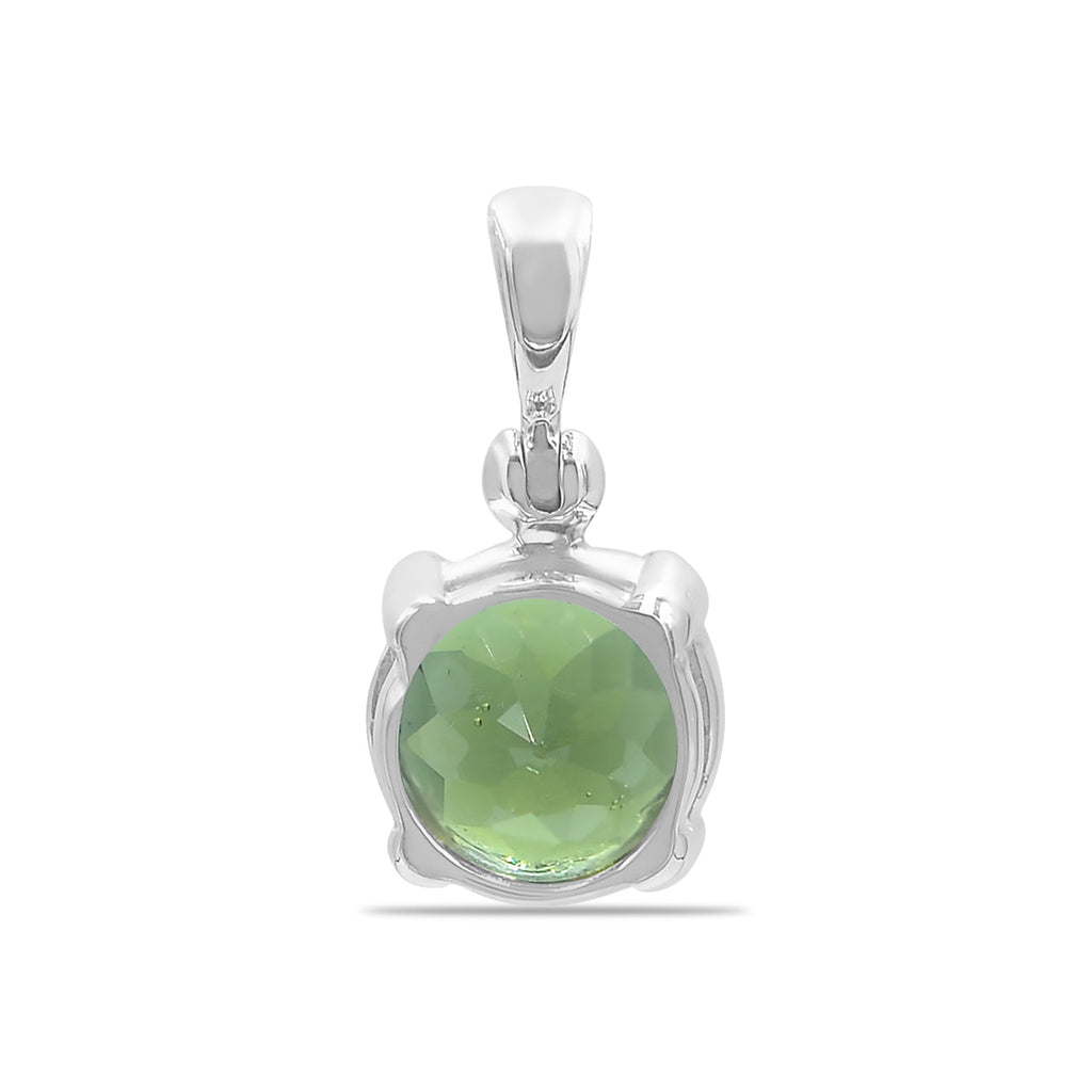Starborn Faceted Round-Shaped Moldavite Pendant in Fine Sterling Silver
