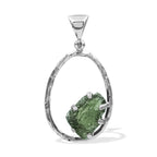 Starborn Raw Moldavite 925 Sterling Silver Hammered Hoop Pendant