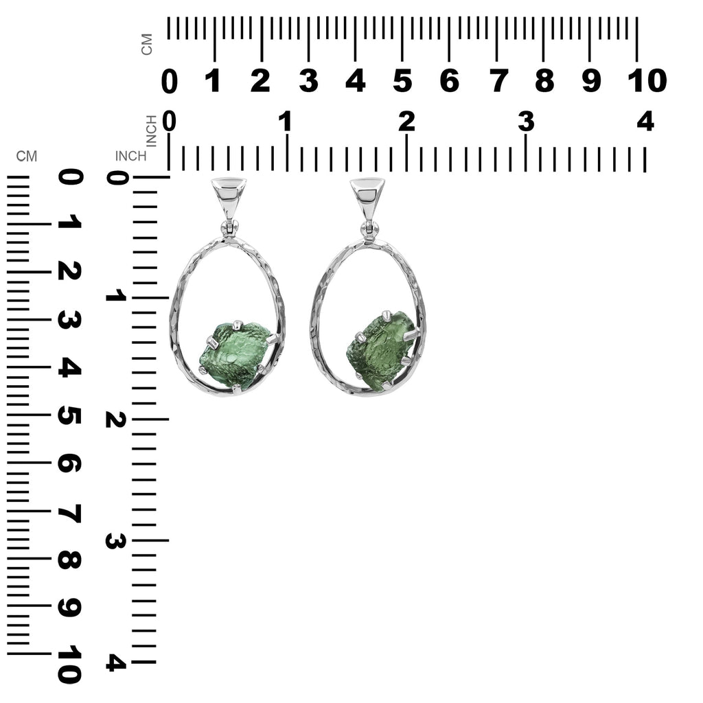 Starborn Raw Moldavite 925 Sterling Silver Hammered Hoop Pendant