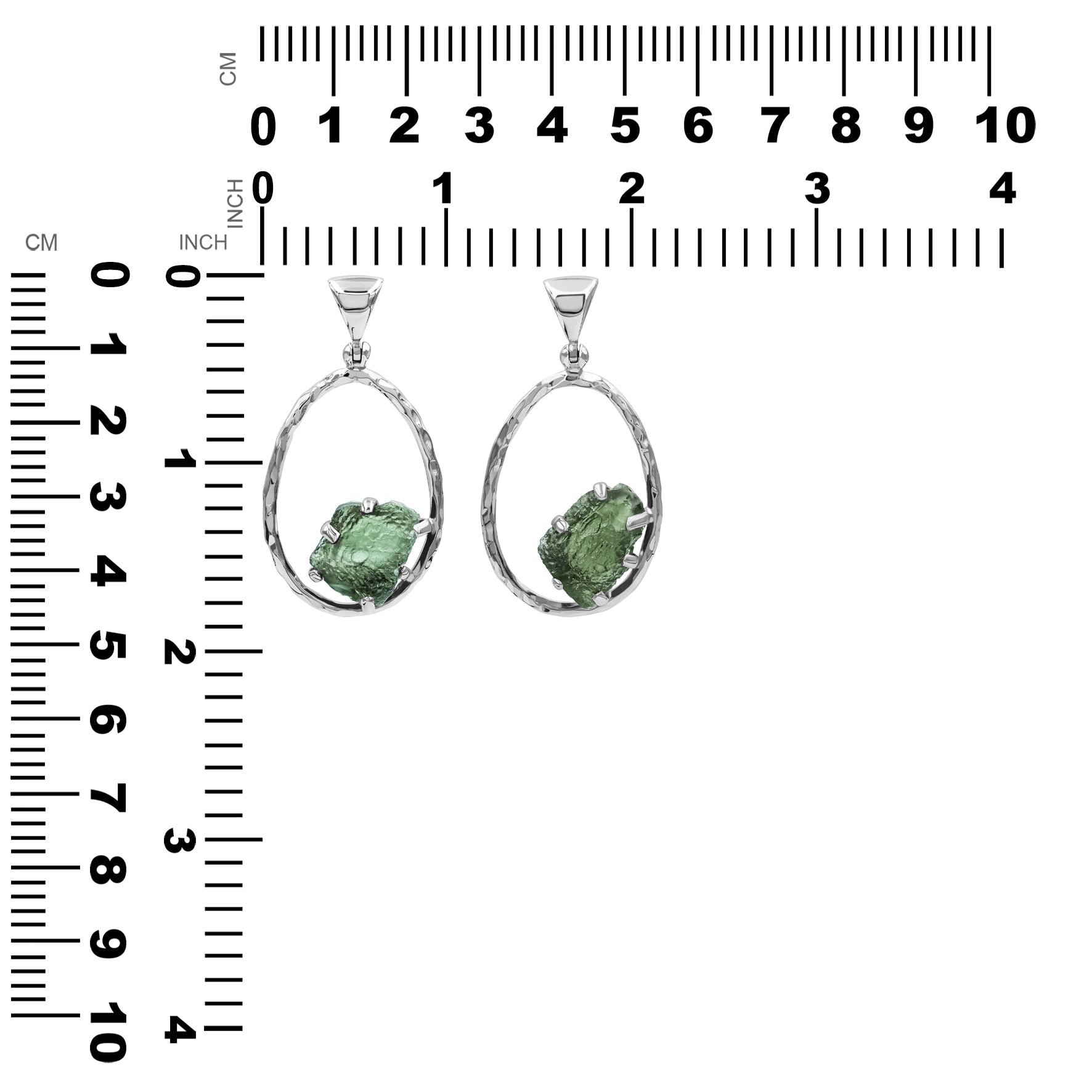 Starborn Raw Moldavite 925 Sterling Silver Hammered Hoop Pendant