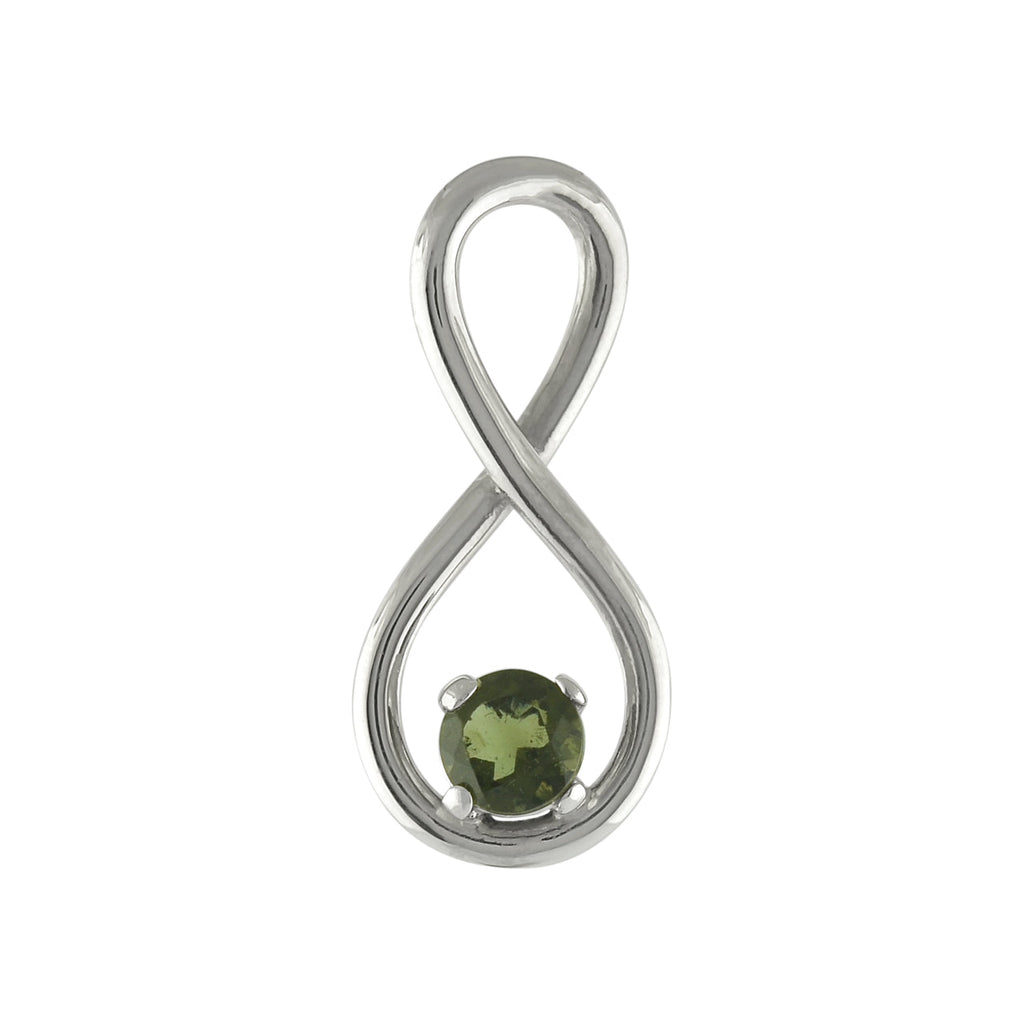 Starborn Faceted Moldavite Infinity Pendant in Sterling Silver