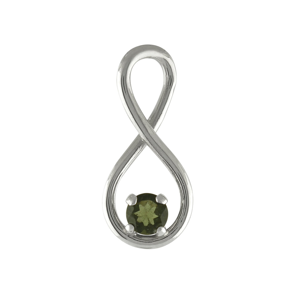 Starborn Faceted Moldavite Infinity Pendant in Sterling Silver
