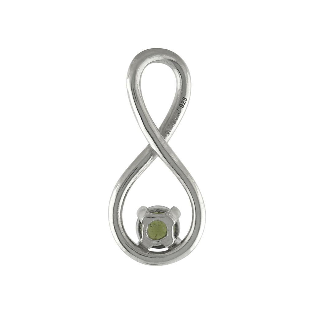 Starborn Faceted Moldavite Infinity Pendant in Sterling Silver