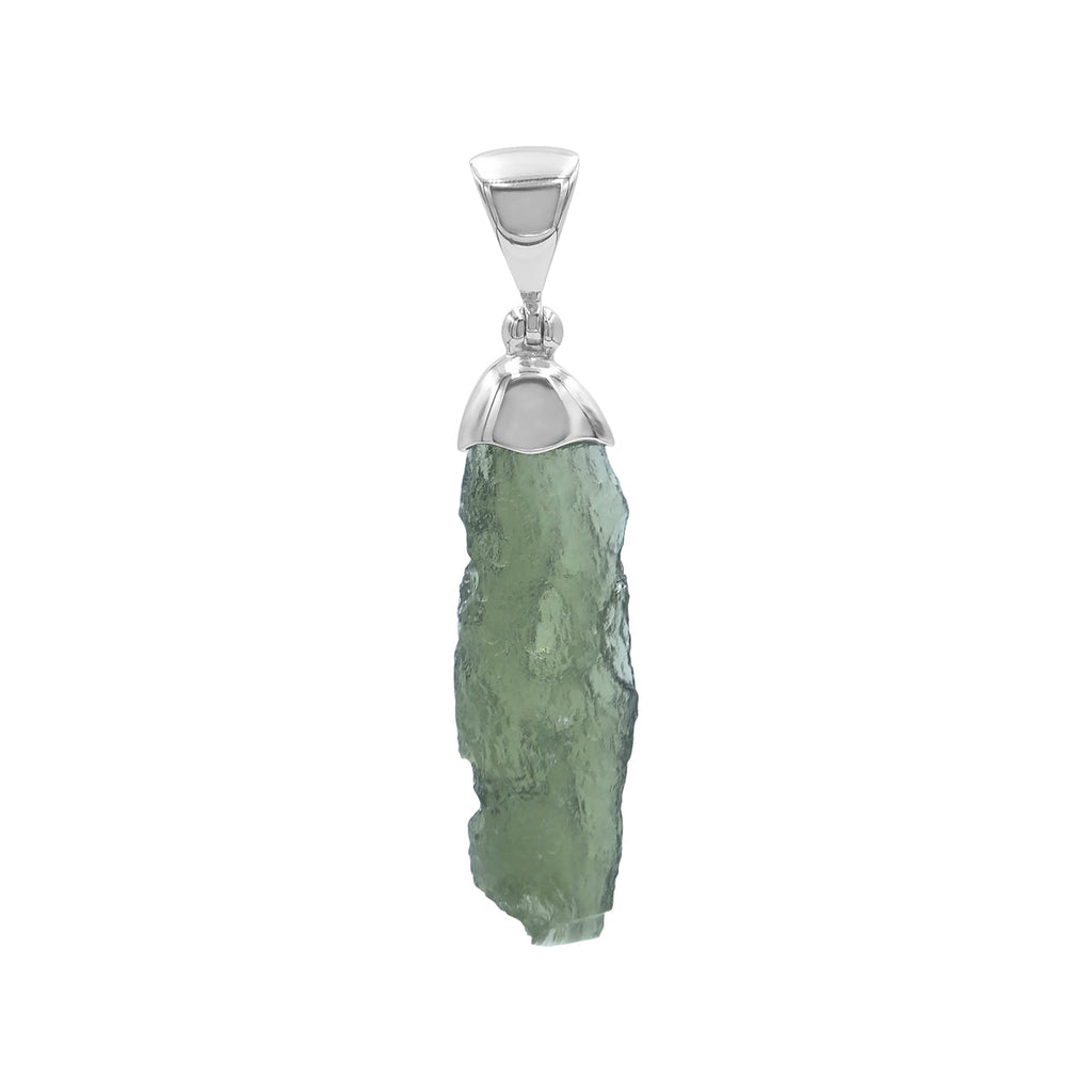 Starborn Rough Moldavite Cap Set Chop Pendant in Sterling Silver