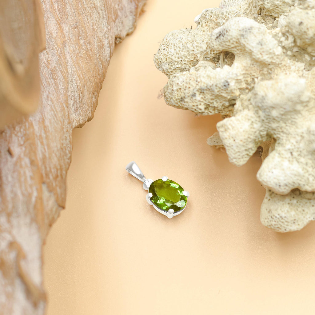 Starborn Oval Faceted Moldavite Prong Set Pendant in Sterling Silver - Large