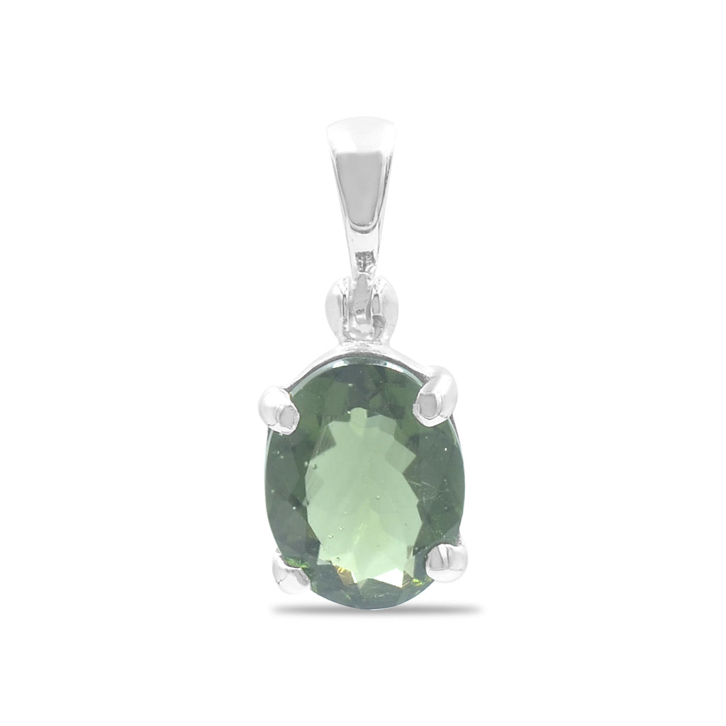 Starborn Oval Faceted Moldavite Prong Set Pendant in Sterling Silver - Large