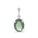 Starborn Oval Faceted Moldavite Prong Set Pendant in Sterling Silver - Large