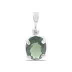 Starborn Oval Faceted Moldavite Prong Set Pendant in Sterling Silver - Large