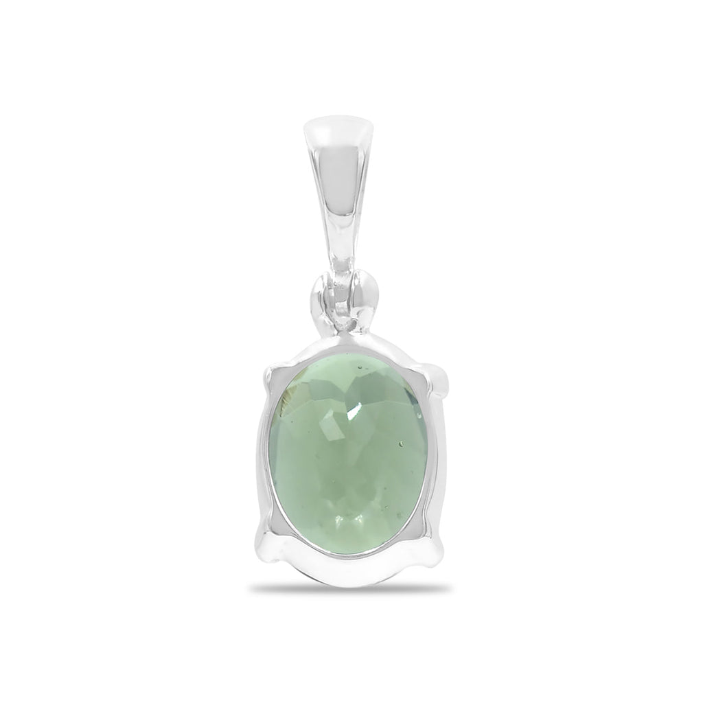Starborn Oval Faceted Moldavite Prong Set Pendant in Sterling Silver - Large