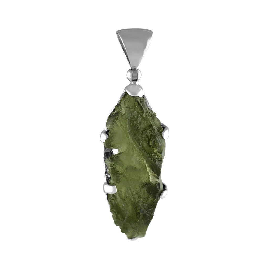 Starborn Natural Elongated Moldavite Drop Pendant in Sterling Silver