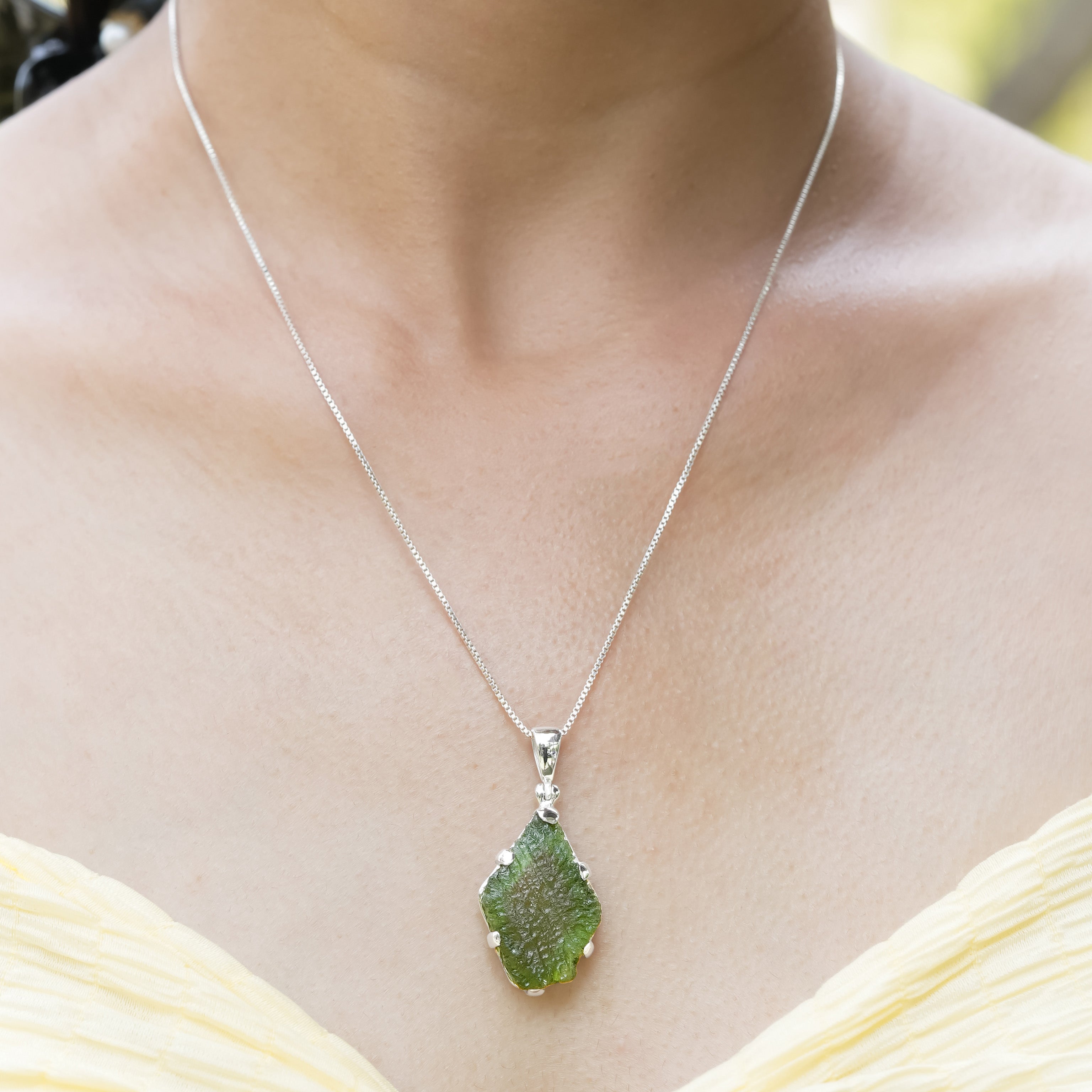 Starborn Natural Rough Moldavite Prong Set Pendant in Sterling Silver (7-11ct)