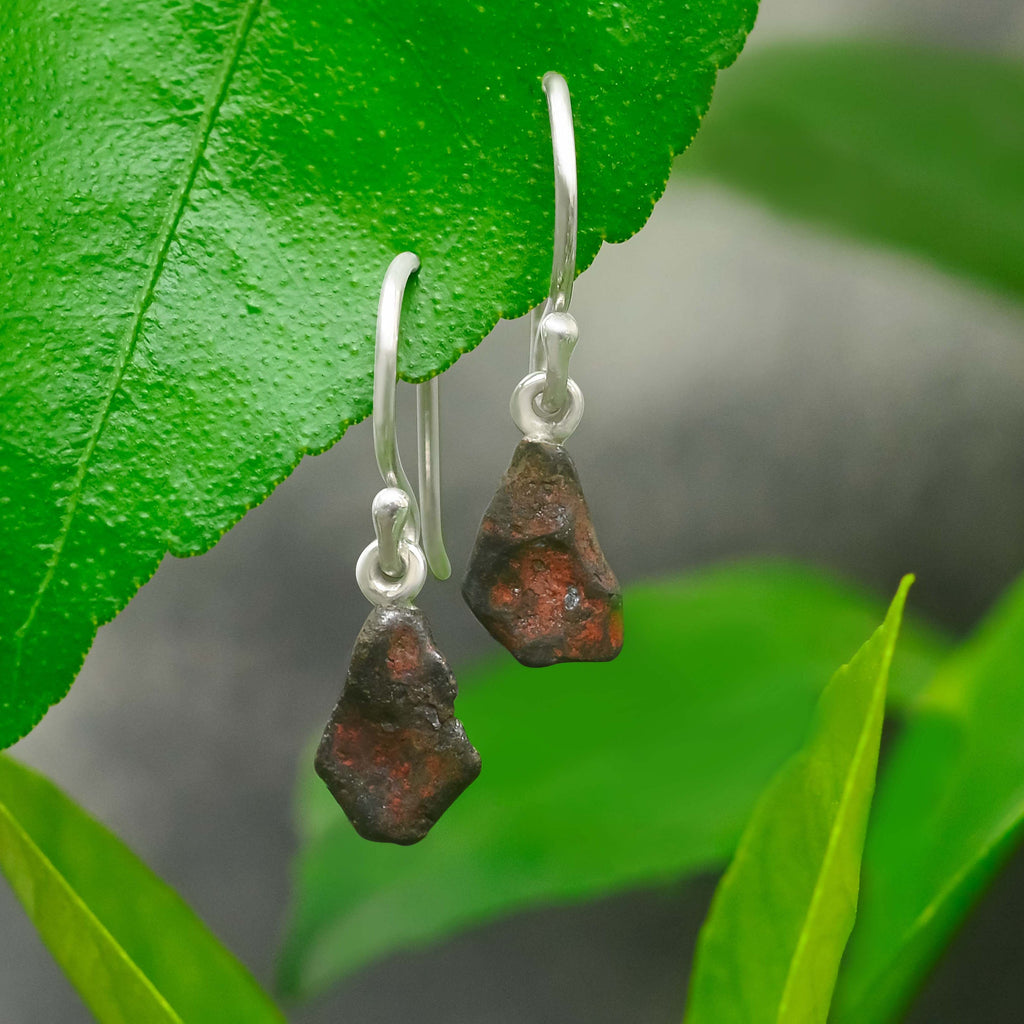 Starborn Agoudal Meteorite Nugget Drop Earrings in Sterling Silver