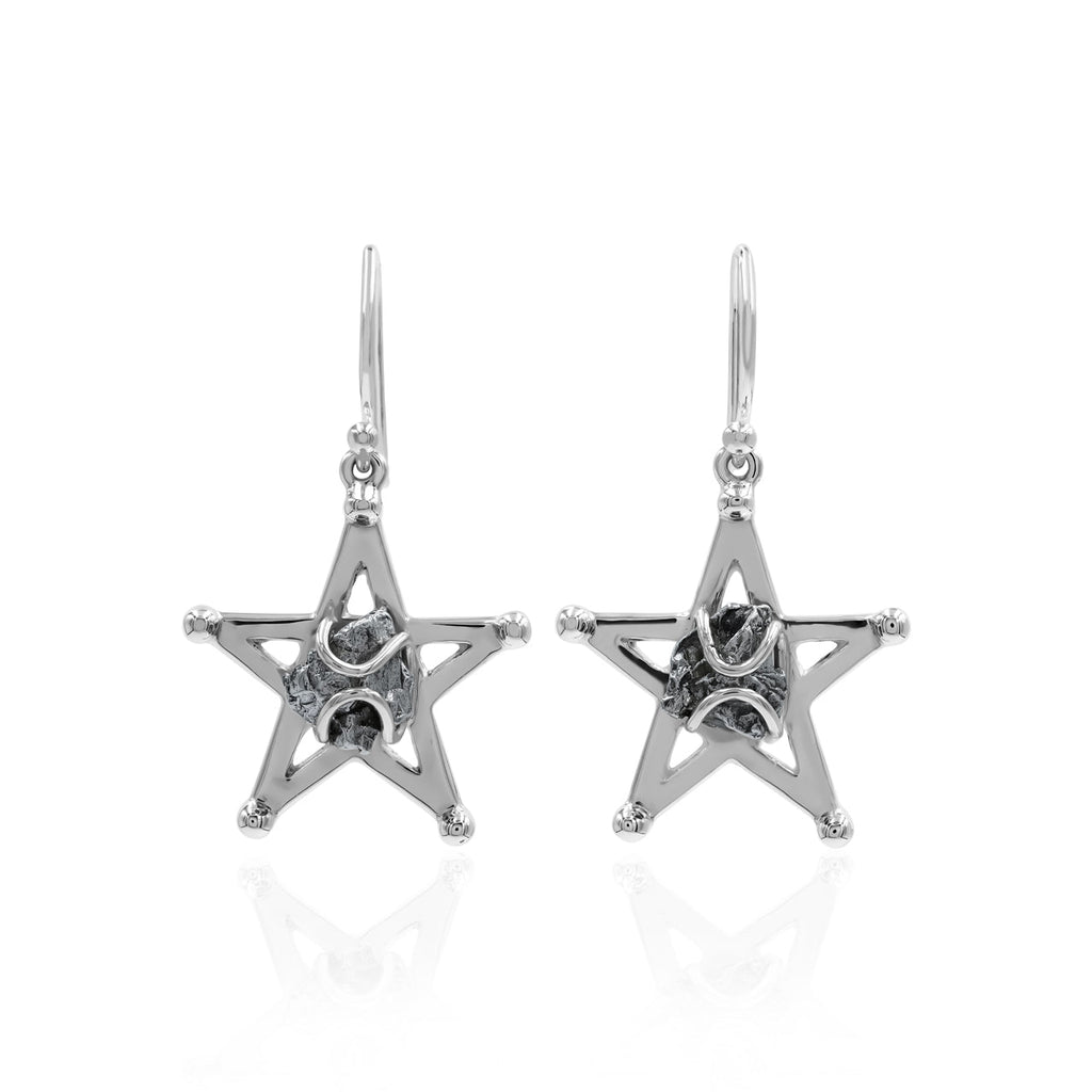 Starborn Campo del Cielo Meteorite Star Dangle Earrings in Sterling Silver