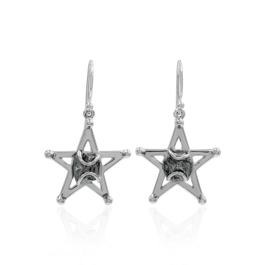 Starborn Campo del Cielo Meteorite Star Dangle Earrings in Sterling Silver