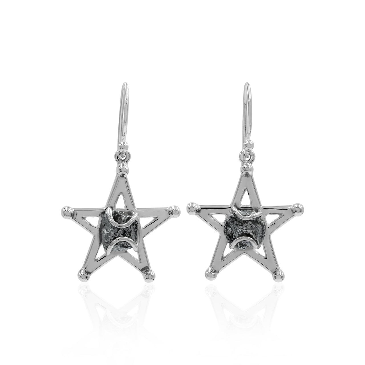 Starborn Campo del Cielo Meteorite Star Dangle Earrings in Sterling Silver