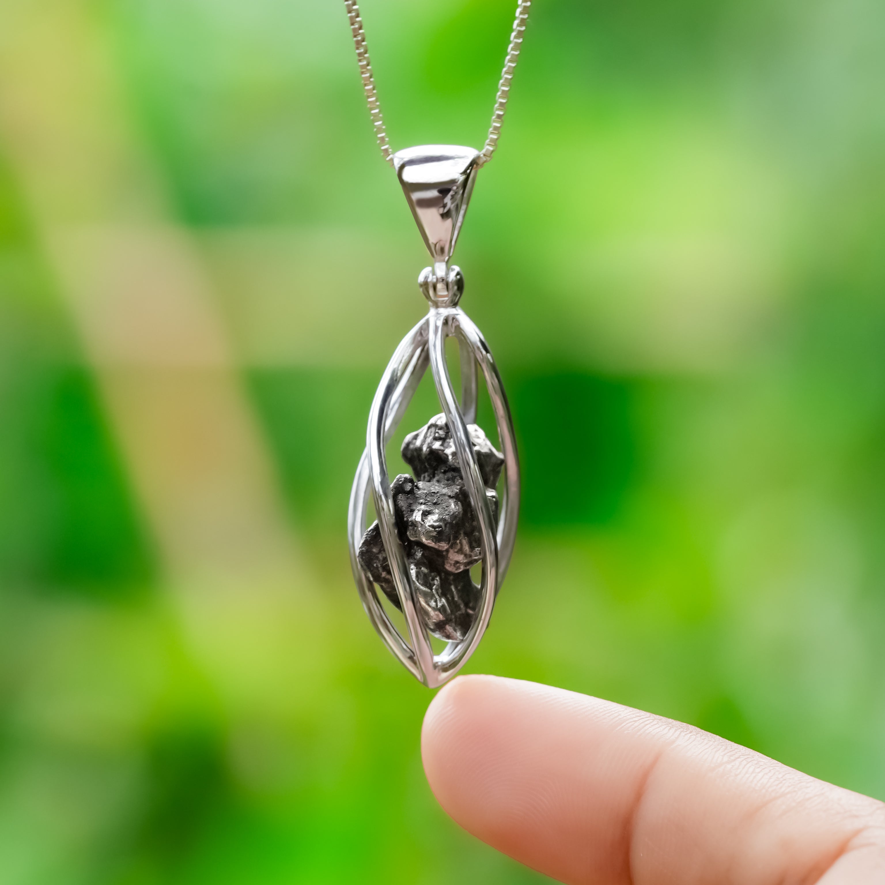 Starborn Campo del Cielo Meteorite Cage Pendant in Sterling Silver