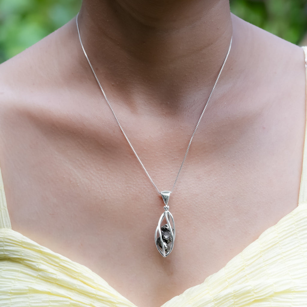 Starborn Campo del Cielo Meteorite Cage Pendant in Sterling Silver