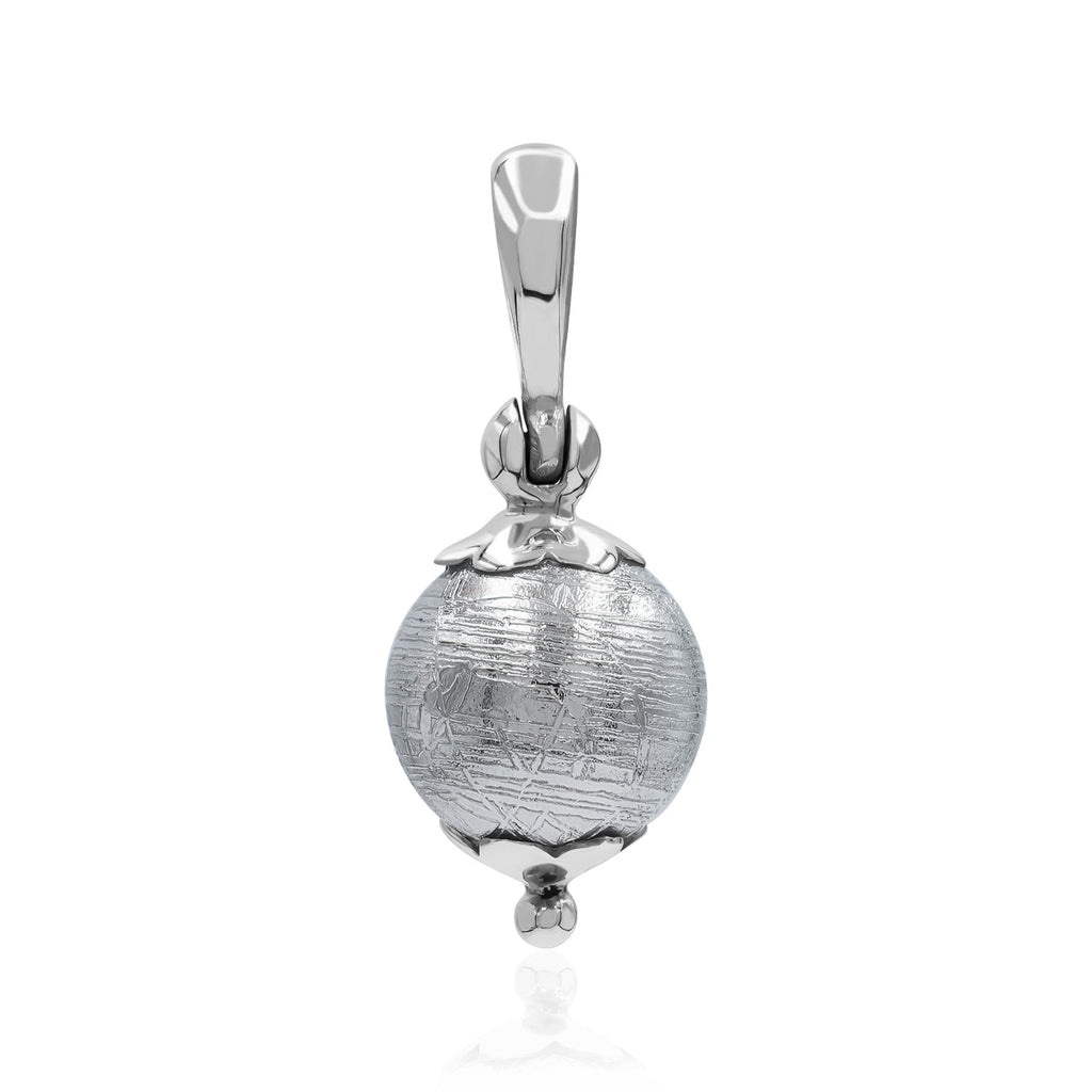 Starborn Muonionalusta Meteorite Sphere Flower Cap Pendant in Sterling Silver