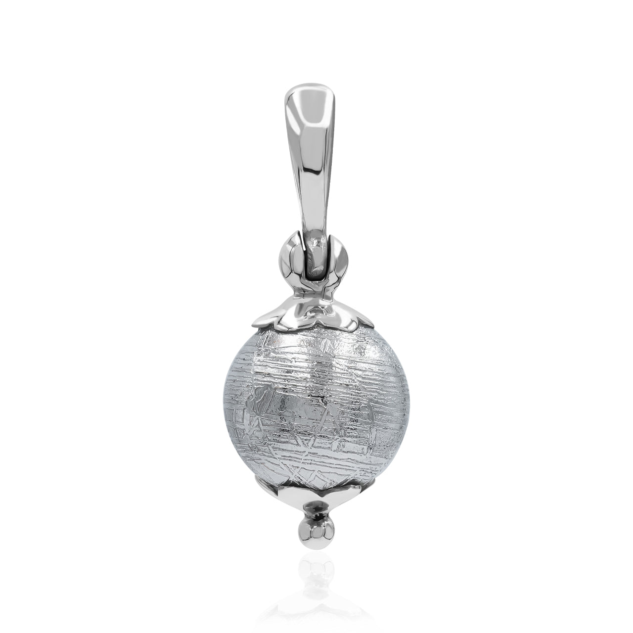 Starborn Muonionalusta Meteorite Sphere Flower Cap Pendant in Sterling Silver