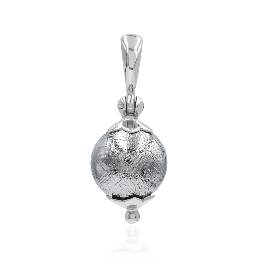 Starborn Muonionalusta Meteorite Sphere Flower Cap Pendant in Sterling Silver