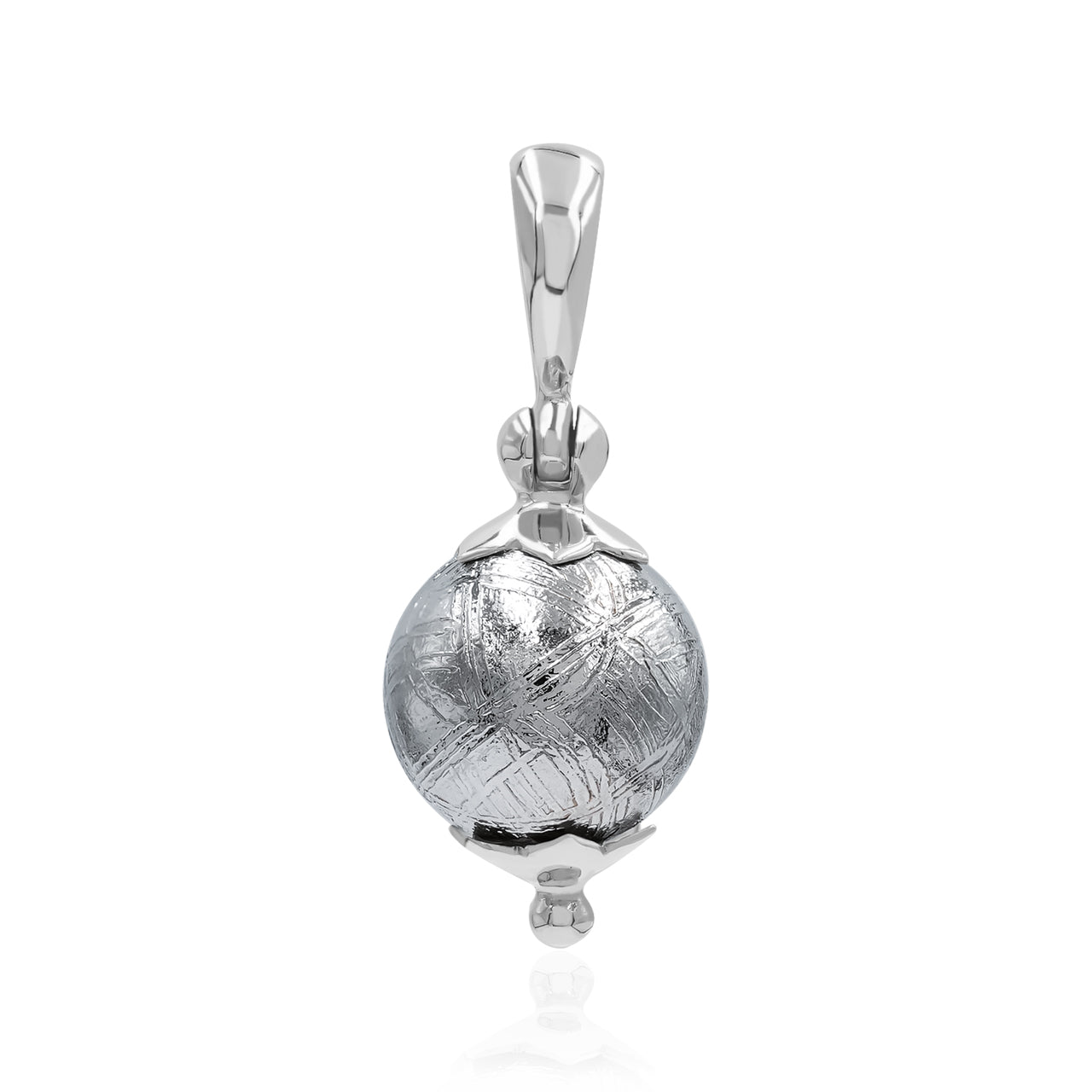 Starborn Muonionalusta Meteorite Sphere Flower Cap Pendant in Sterling Silver