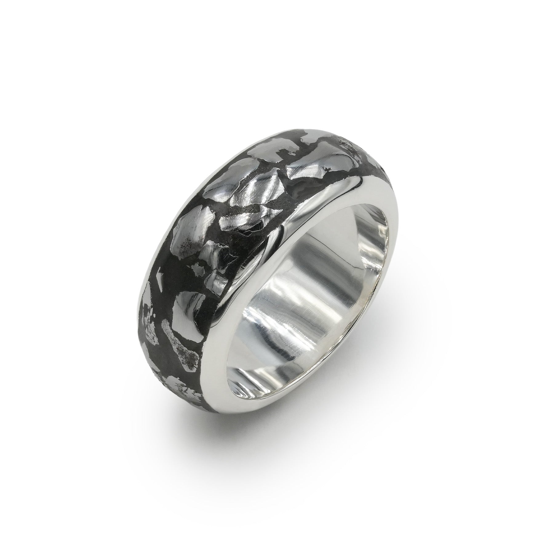 Starborn Campo del Cielo Meteorite Polished Nugget Inlay Ring in Sterling Silver