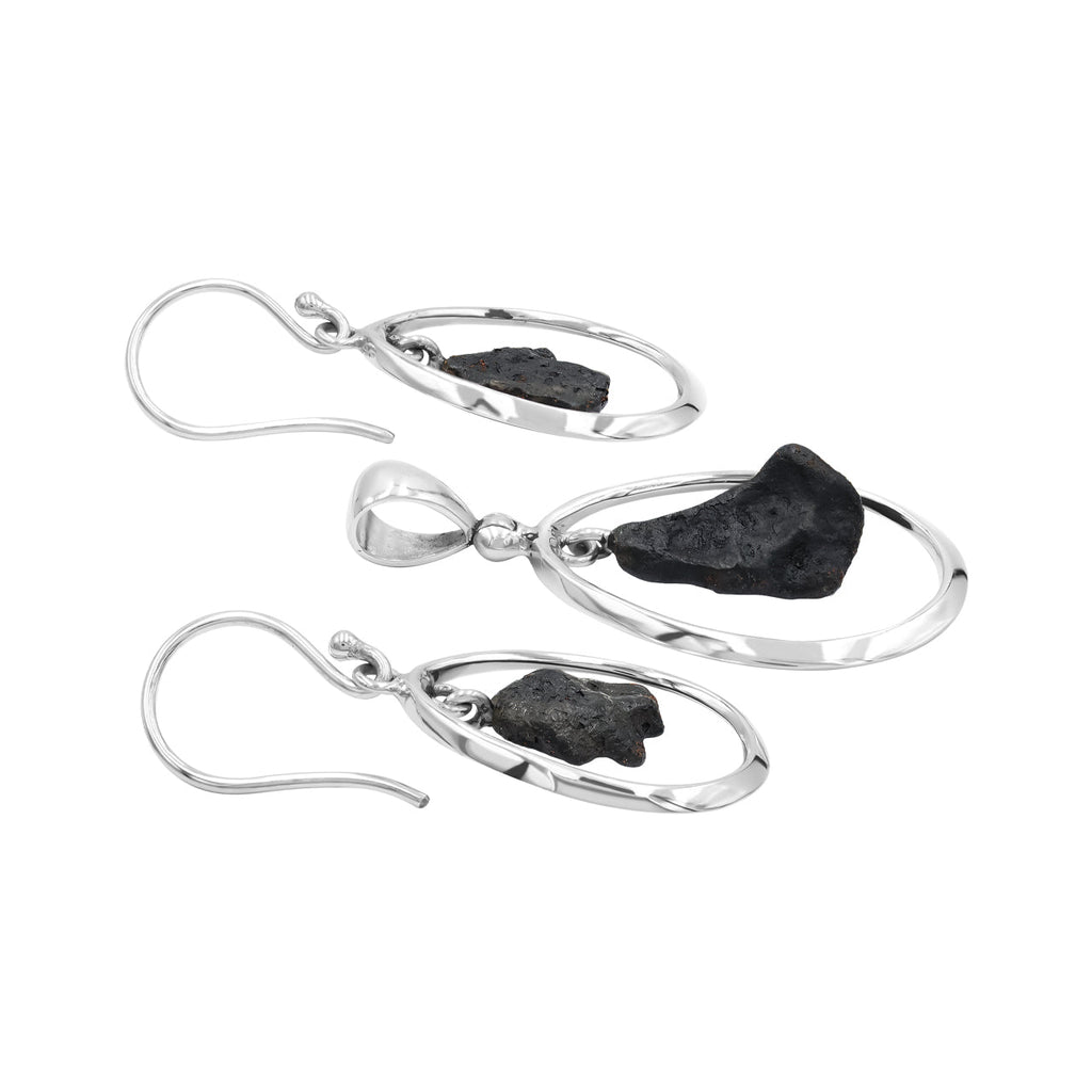 Starborn Agoudal Iron Meteorite Pendant and Earrings in Sterling Silver