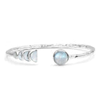 Starborn Open Bangle Bracelet with Moon Phase Gemstone Design in Sterling Silver