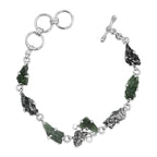 Starborn Moldavite, Meteorite and White Topaz Bracelet in Sterling Silver