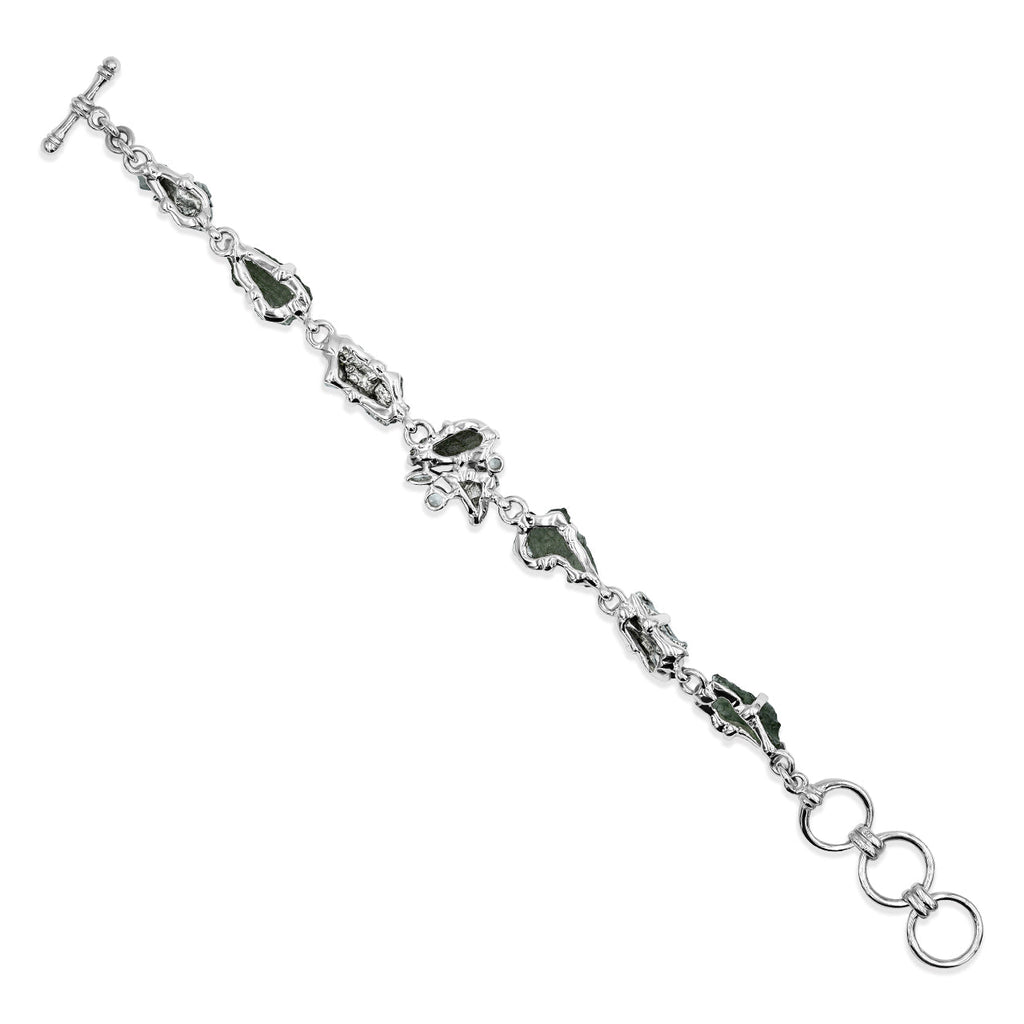 Starborn Moldavite, Meteorite and White Topaz Bracelet in Sterling Silver
