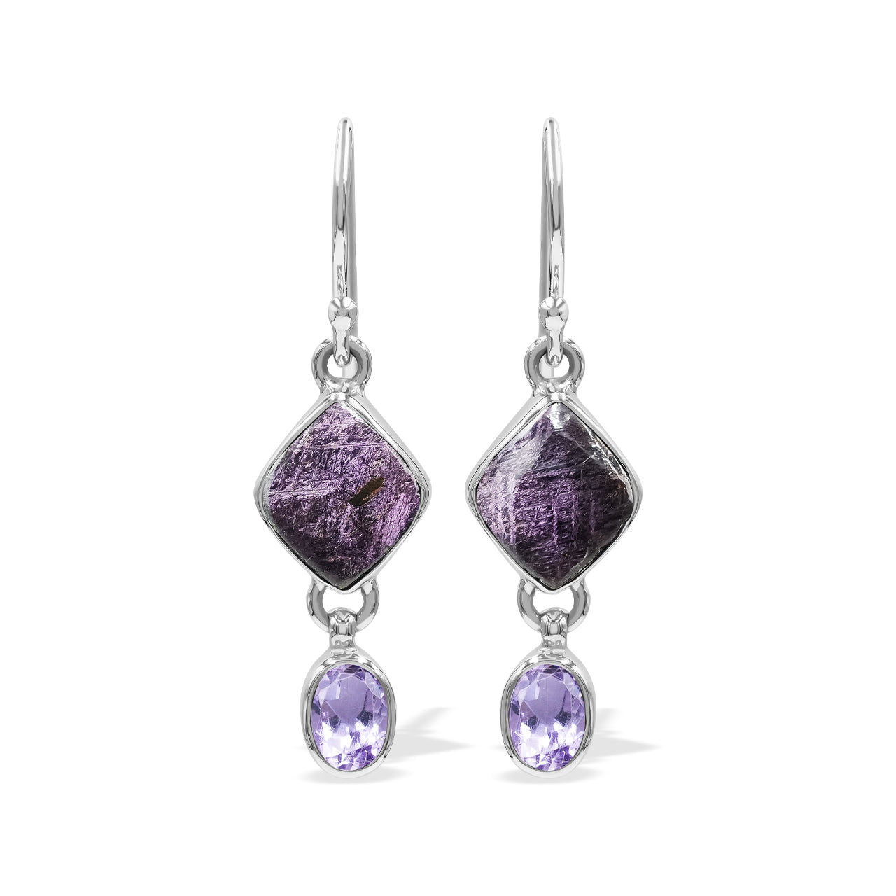 Starborn Purpurite and Amethyst Dangle Earrings in Sterling Silver