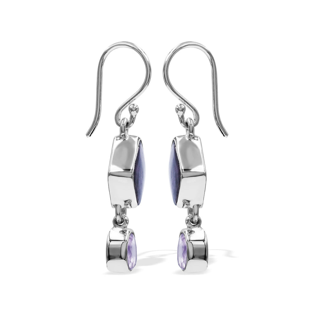 Starborn Purpurite and Amethyst Dangle Earrings in Sterling Silver