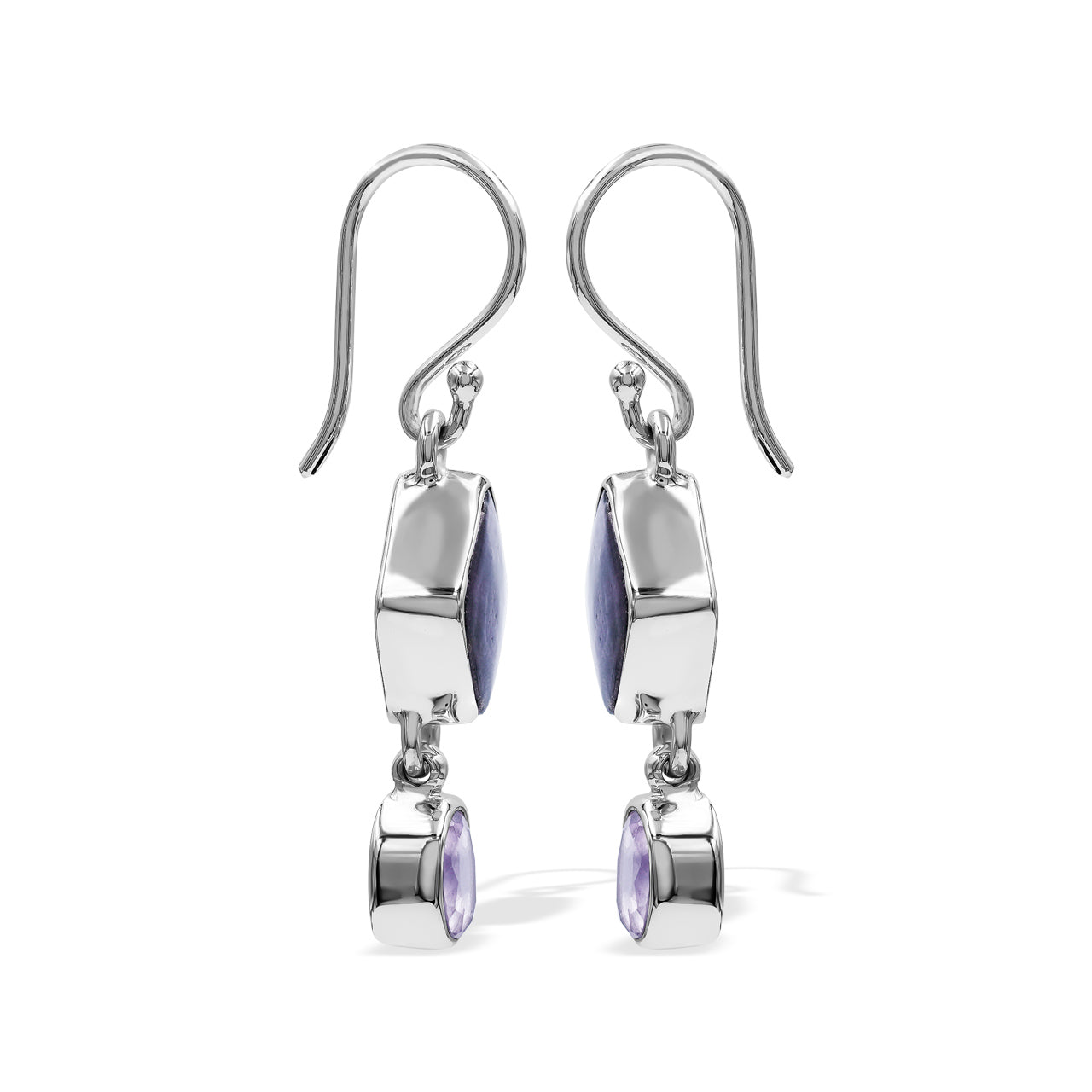 Starborn Purpurite and Amethyst Dangle Earrings in Sterling Silver