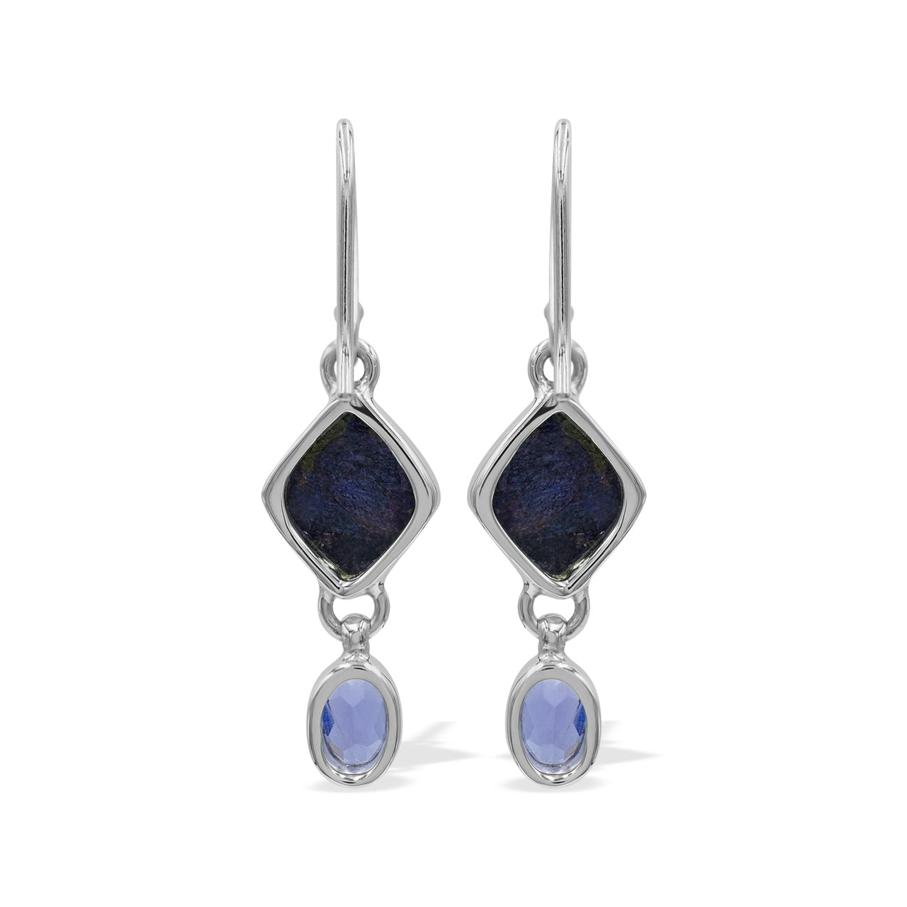 Starborn Purpurite and Amethyst Dangle Earrings in Sterling Silver