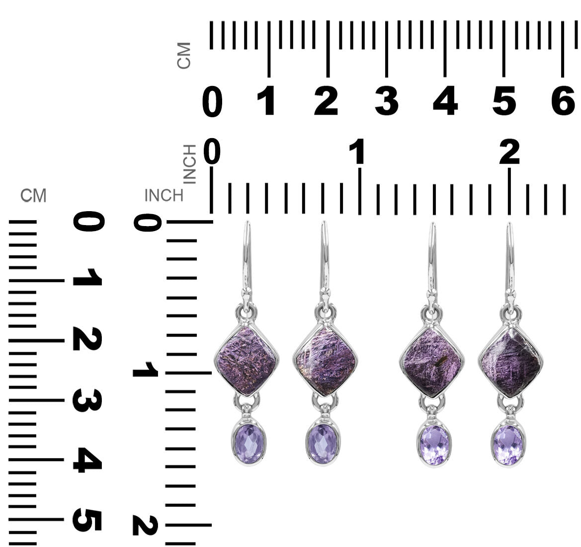 Starborn Purpurite and Amethyst Dangle Earrings in Sterling Silver