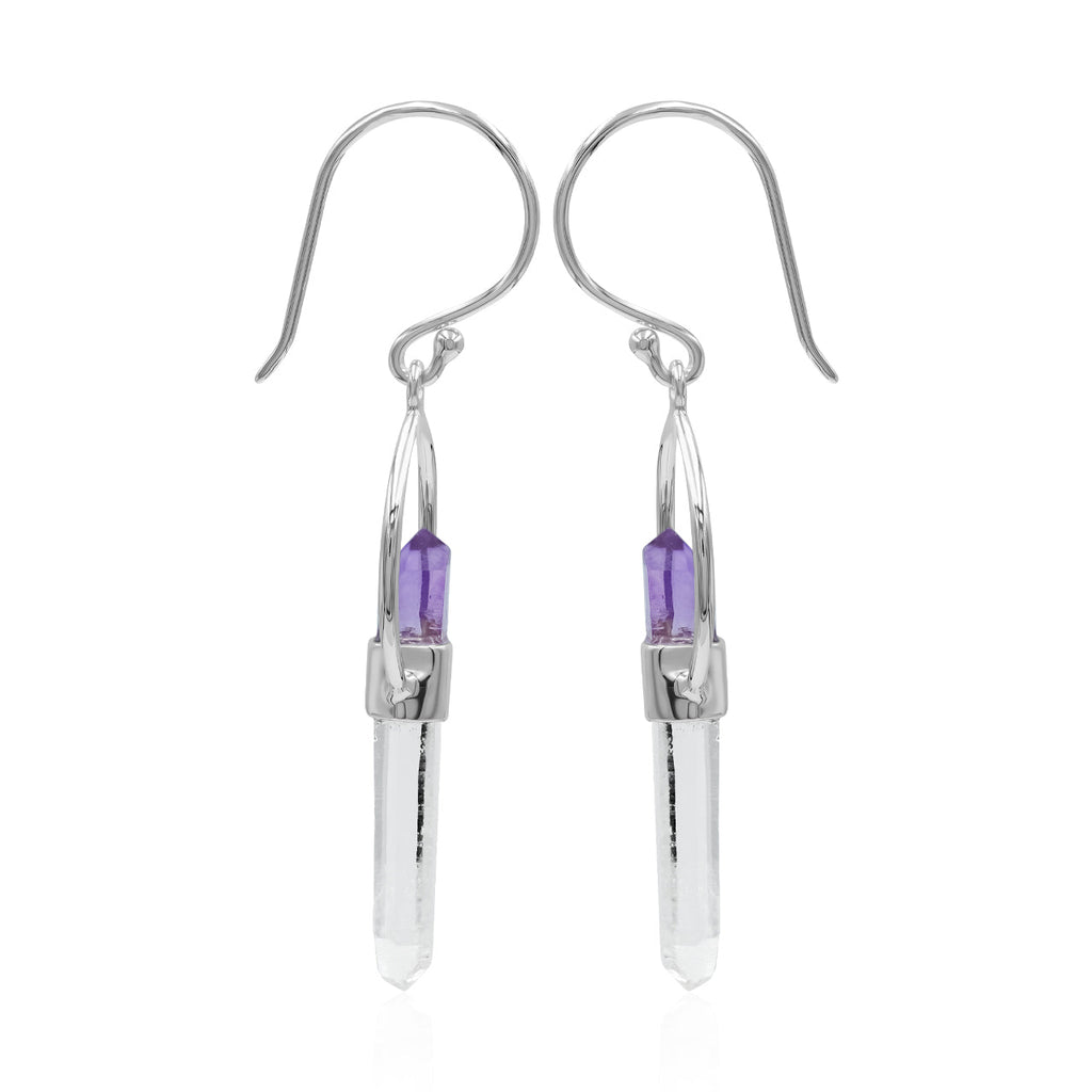 Starborn Quartz Crystal with Vera Cruz Amethyst Earring in Sterling Silver