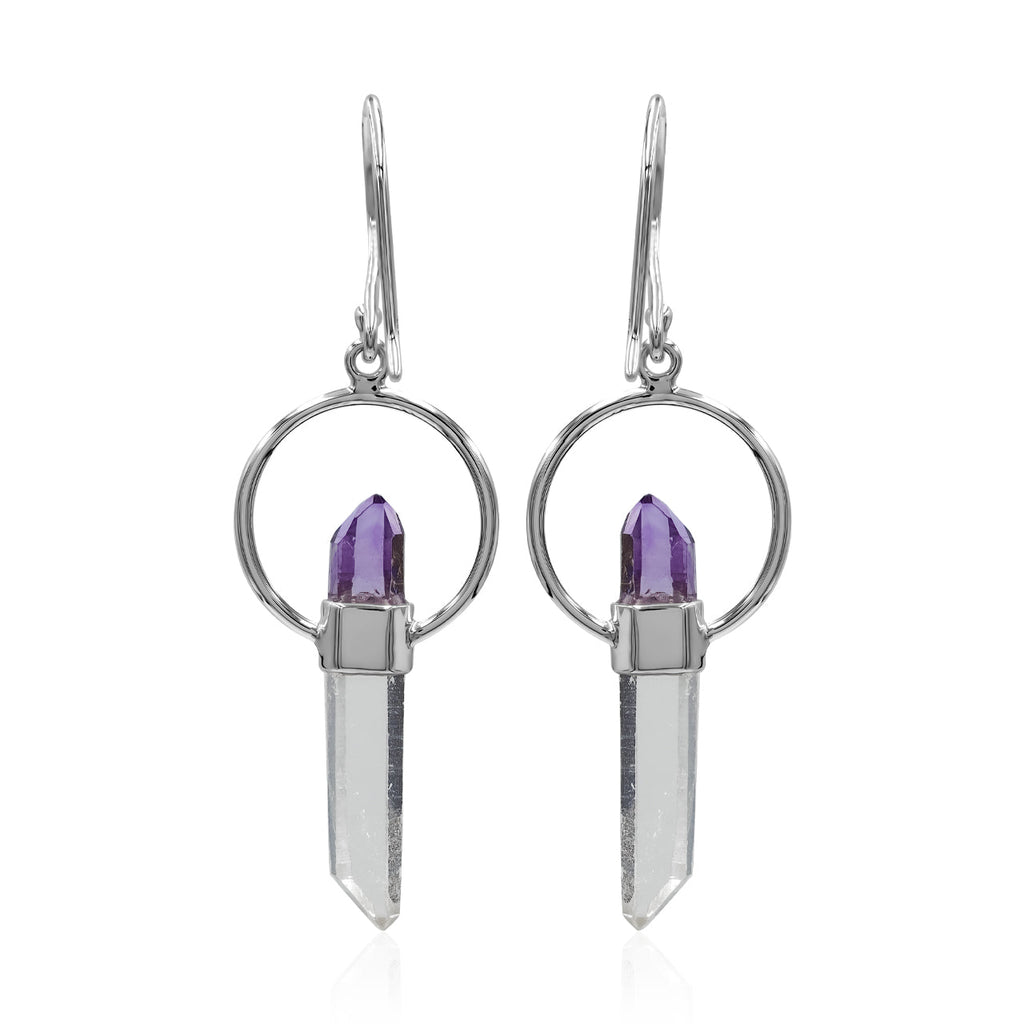 Starborn Quartz Crystal with Vera Cruz Amethyst Earring in Sterling Silver